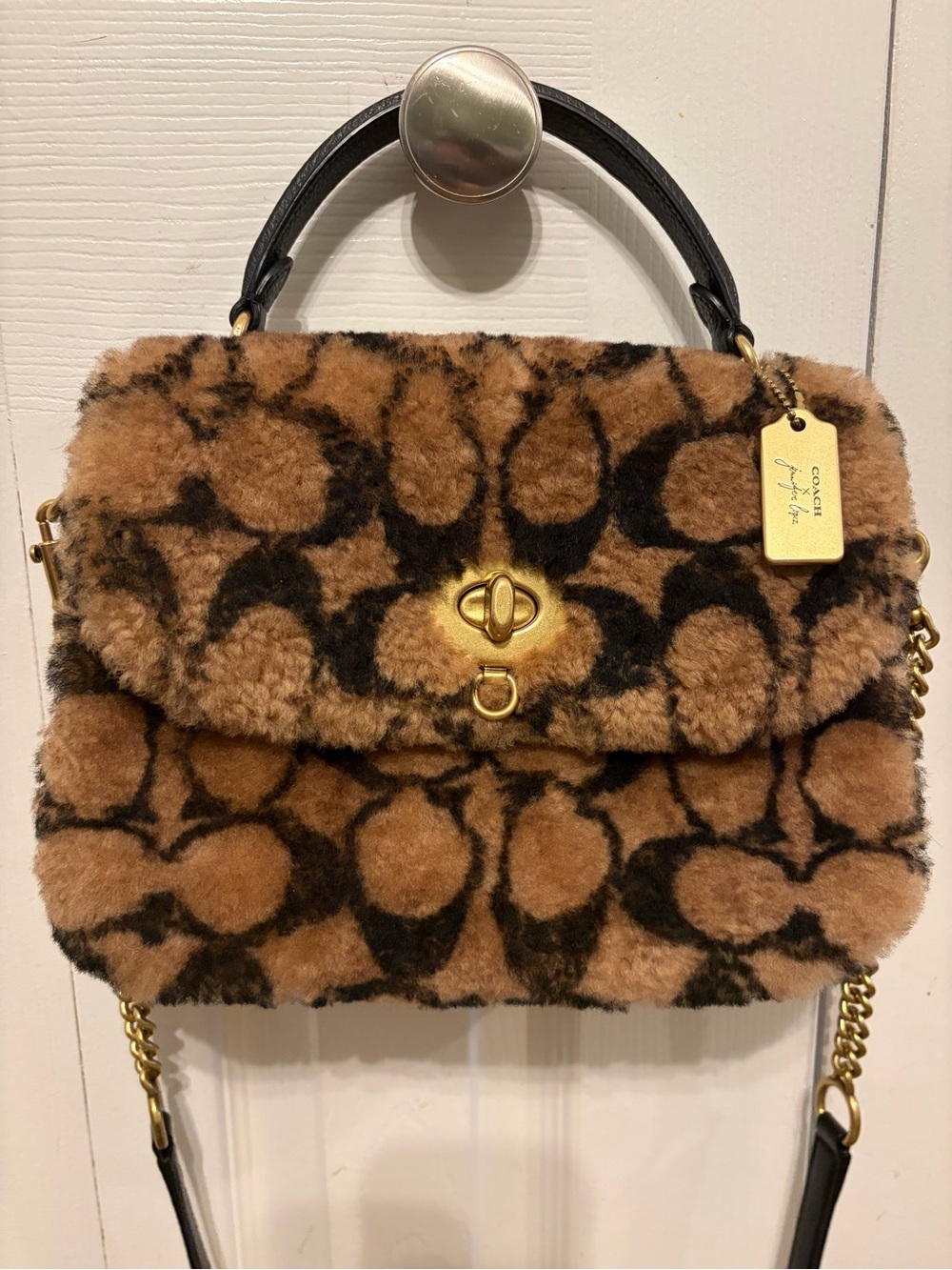 Coach x Jennifer Lopez Marlie Top Handle Satchel in Signature Shearling